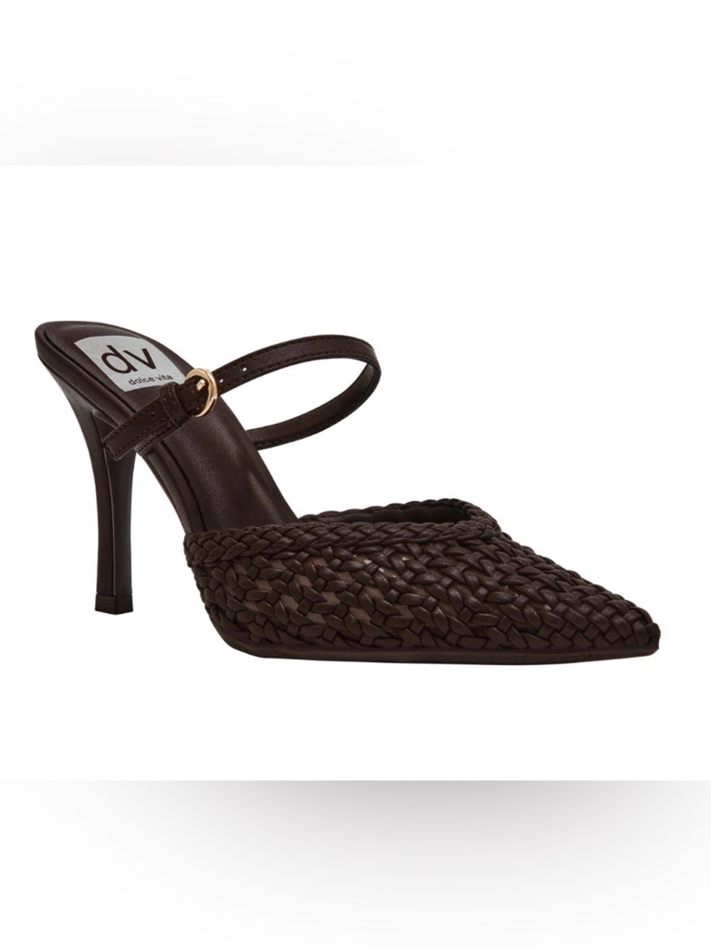 Dolce Vita Dark Brown Braided Pointed Ankle-Strap Heel